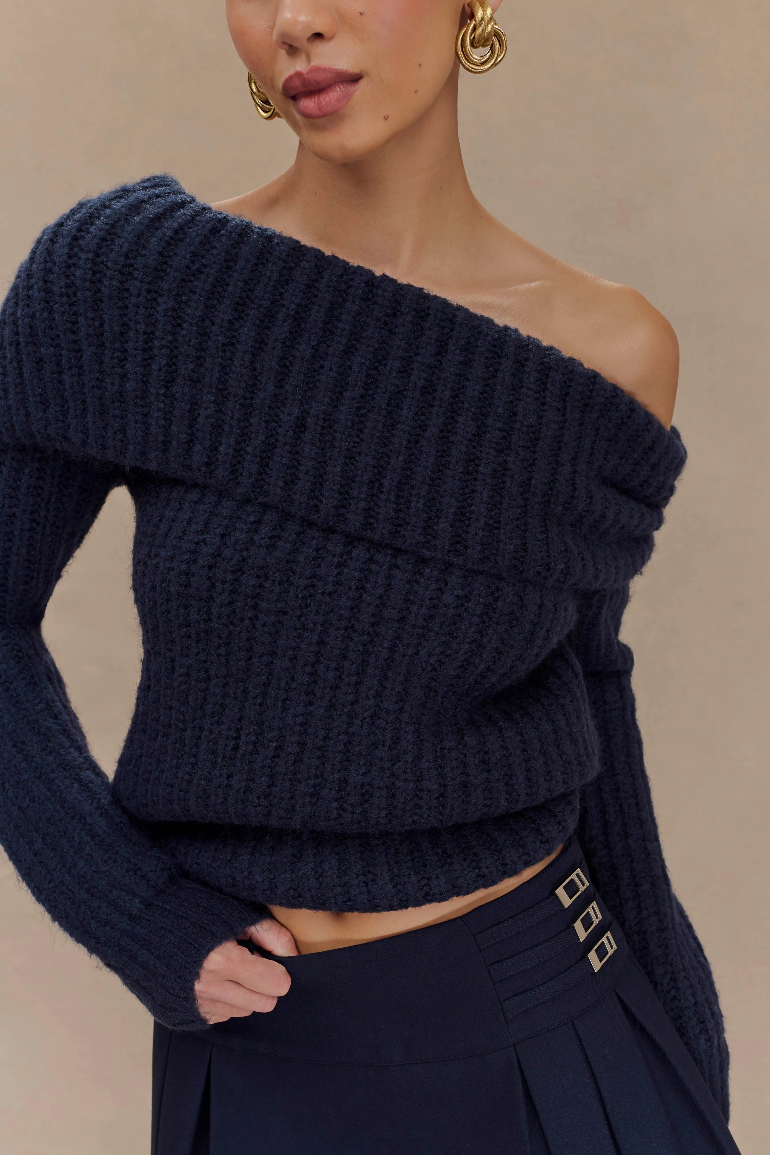 Alicia Off Shoulder Knit Top - Dark Navy