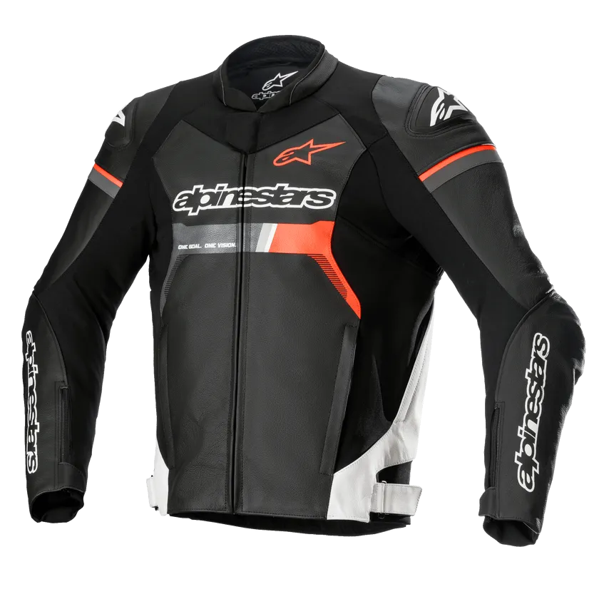 ALPINESTARS GP FORCE LEATHER AIRFLO JACKET - BLACK/WHITE/RED FLURO