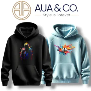 AUA&CO Premium Fleece Hoodies for Men – Black & ice blue – Winter Essential