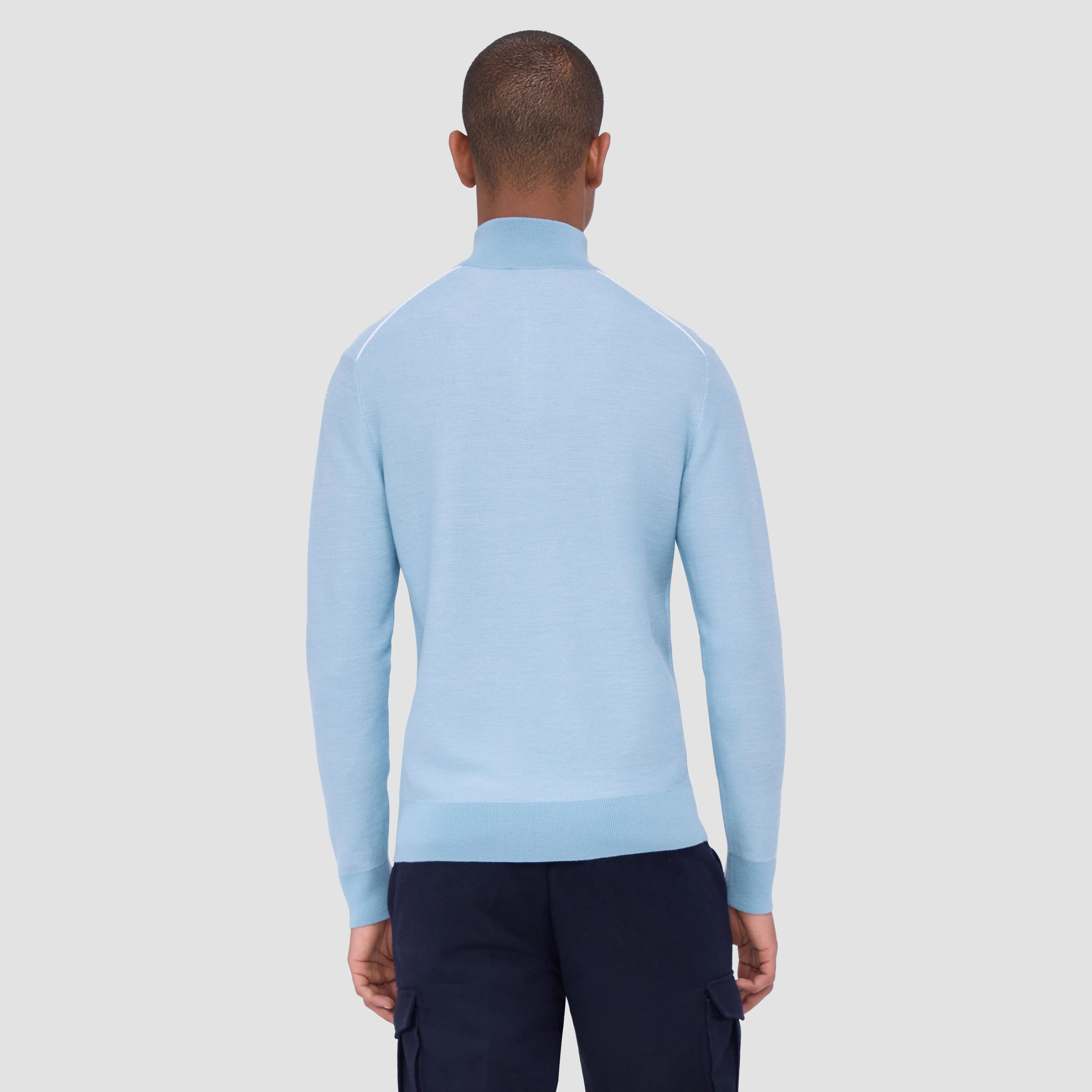 Bird's Eye Jacquard Quarter-Zip Mock Neck Sweater