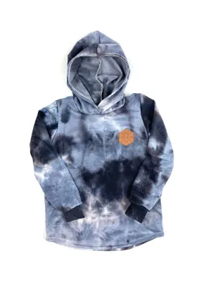 Blue tie dye curved hem hoodie