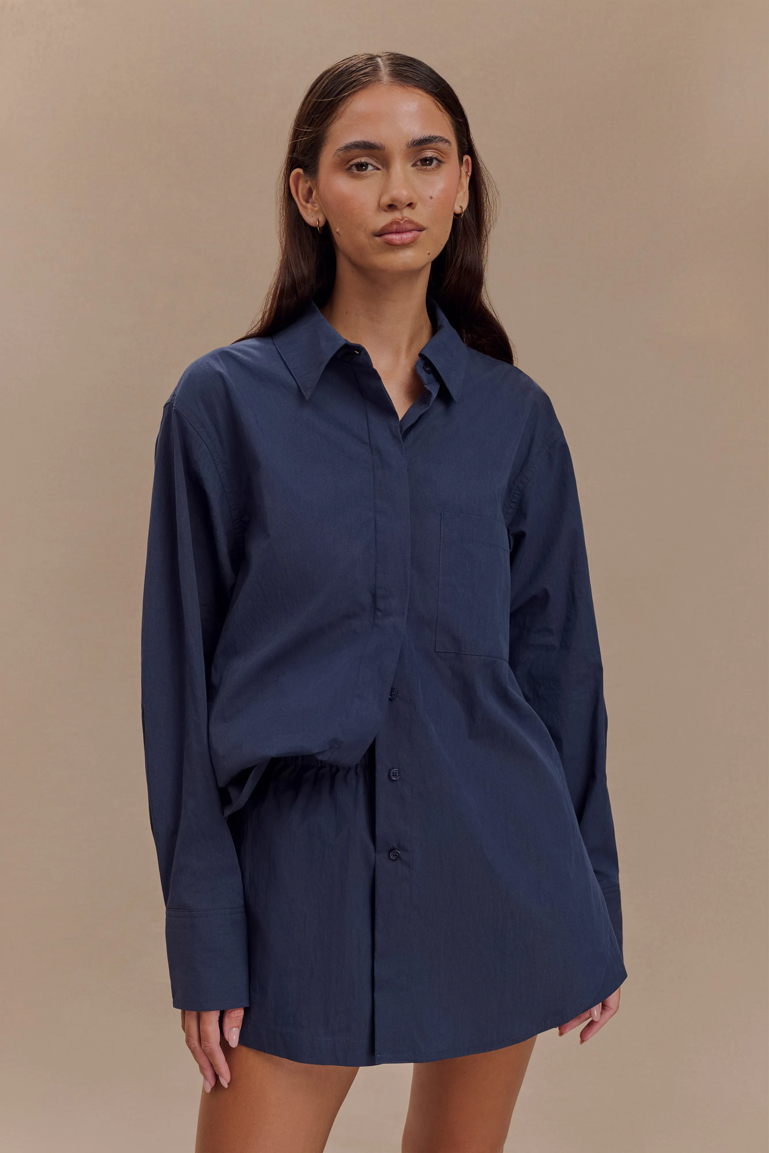 Campbell Cotton Oversized Shirt - Navy