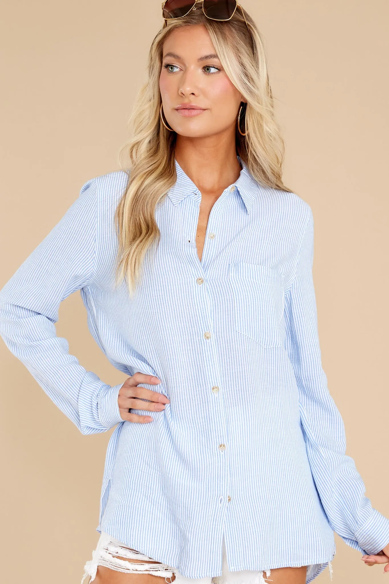 Casual Strolls Blue Striped Top