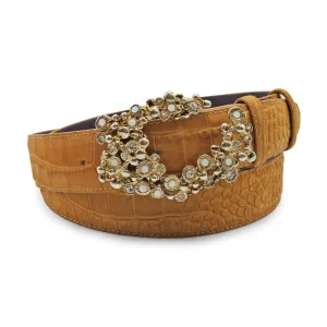 Chestnut Nubuck Touch Mock Croc Bubble Swirl Belt