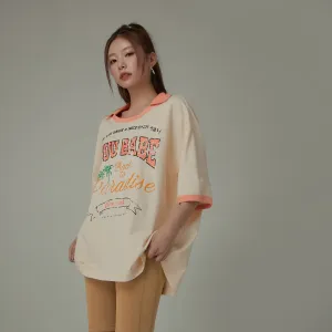 Chuu Babe Back To Paradise Color Line Neck Line Loose Fit T-Shirt