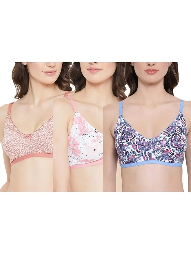 Clovia Women's Pack of 3 Cotton Non-Padded Non-Wired T-Shirt Bra