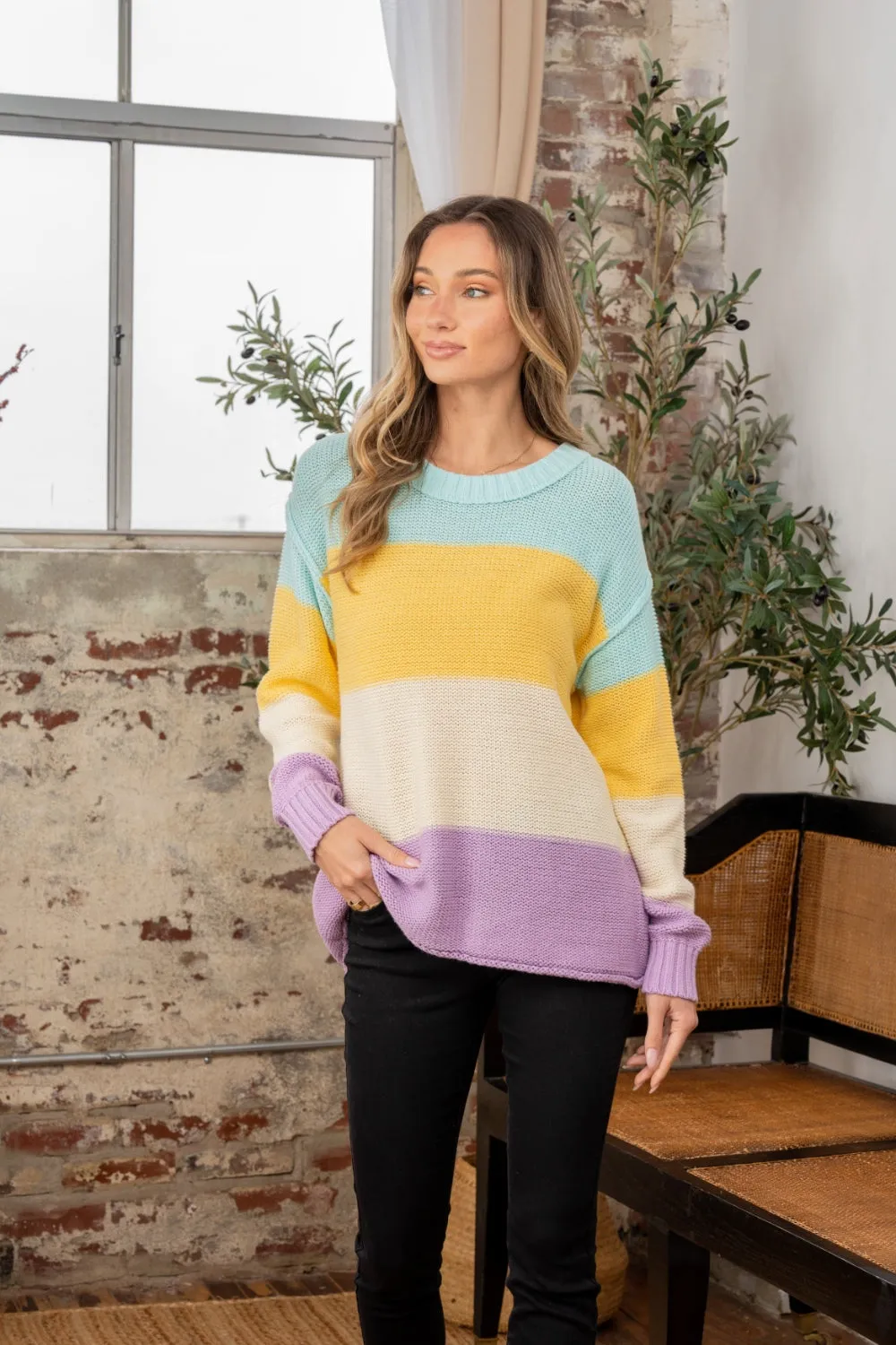 Color Block Exposed Seam Sweater