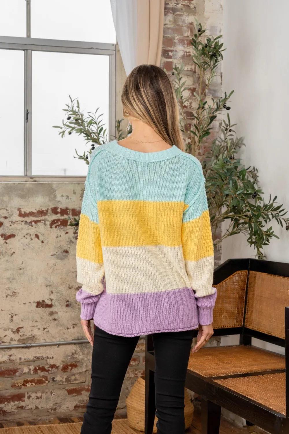 Color Block Exposed Seam Sweater