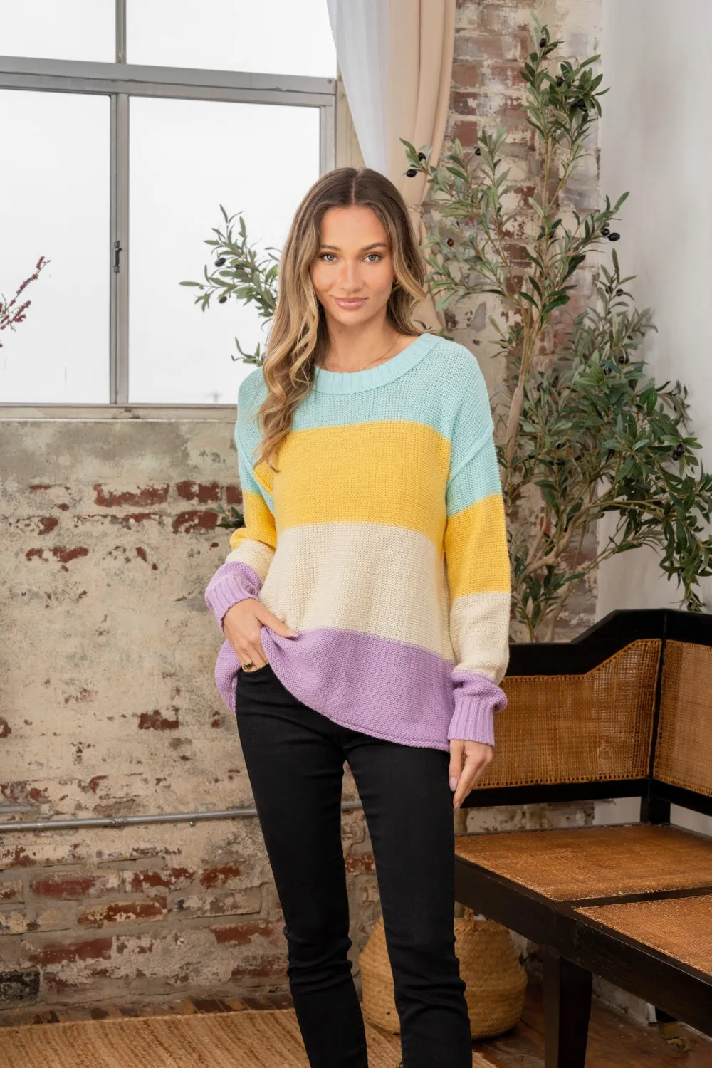 Color Block Exposed Seam Sweater