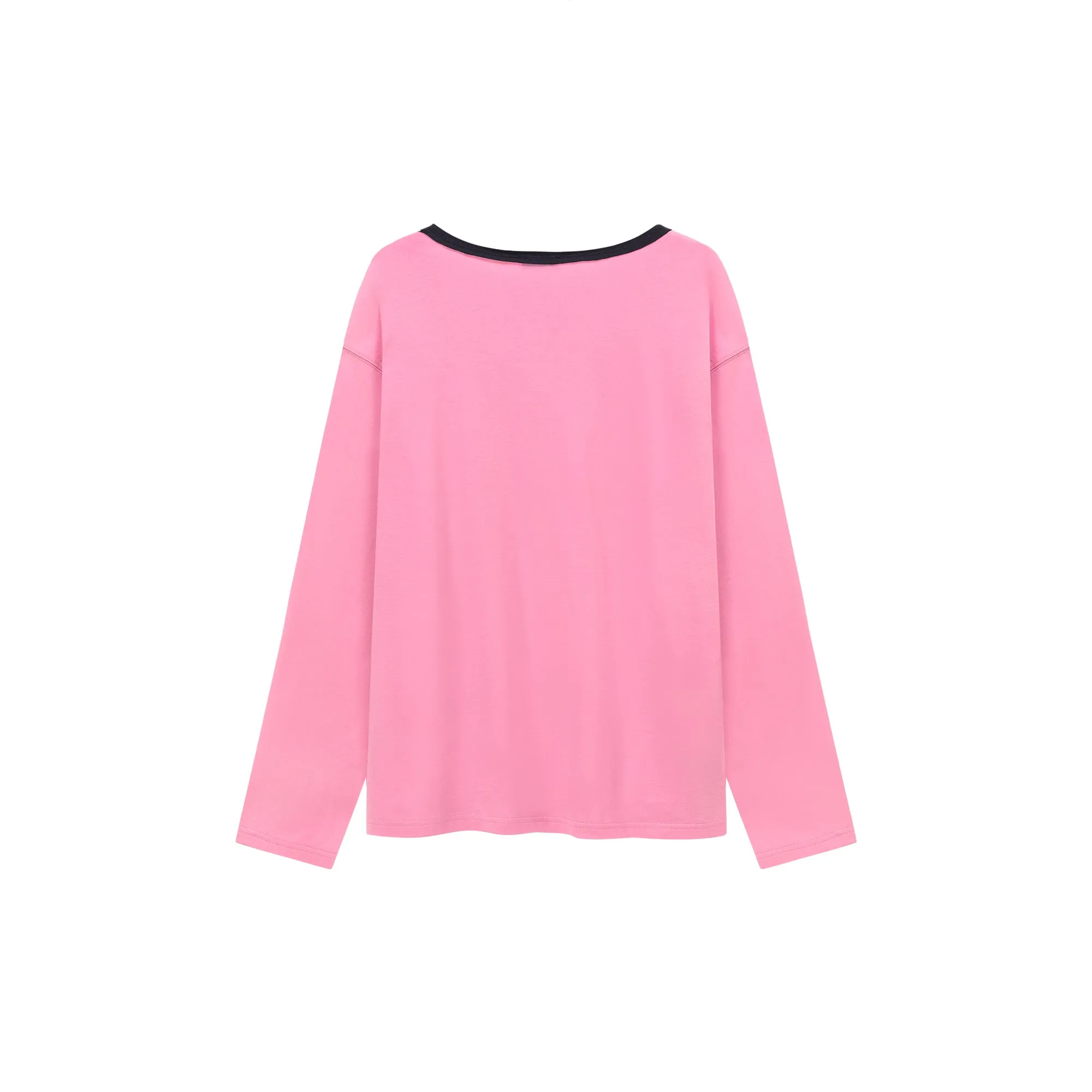 Color V Neck Loose Fit Long Sleeve Basic T-Shirt