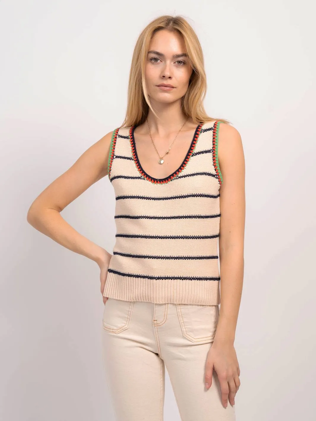 CPW July Striped Crochet Tank Top *Final Sale*