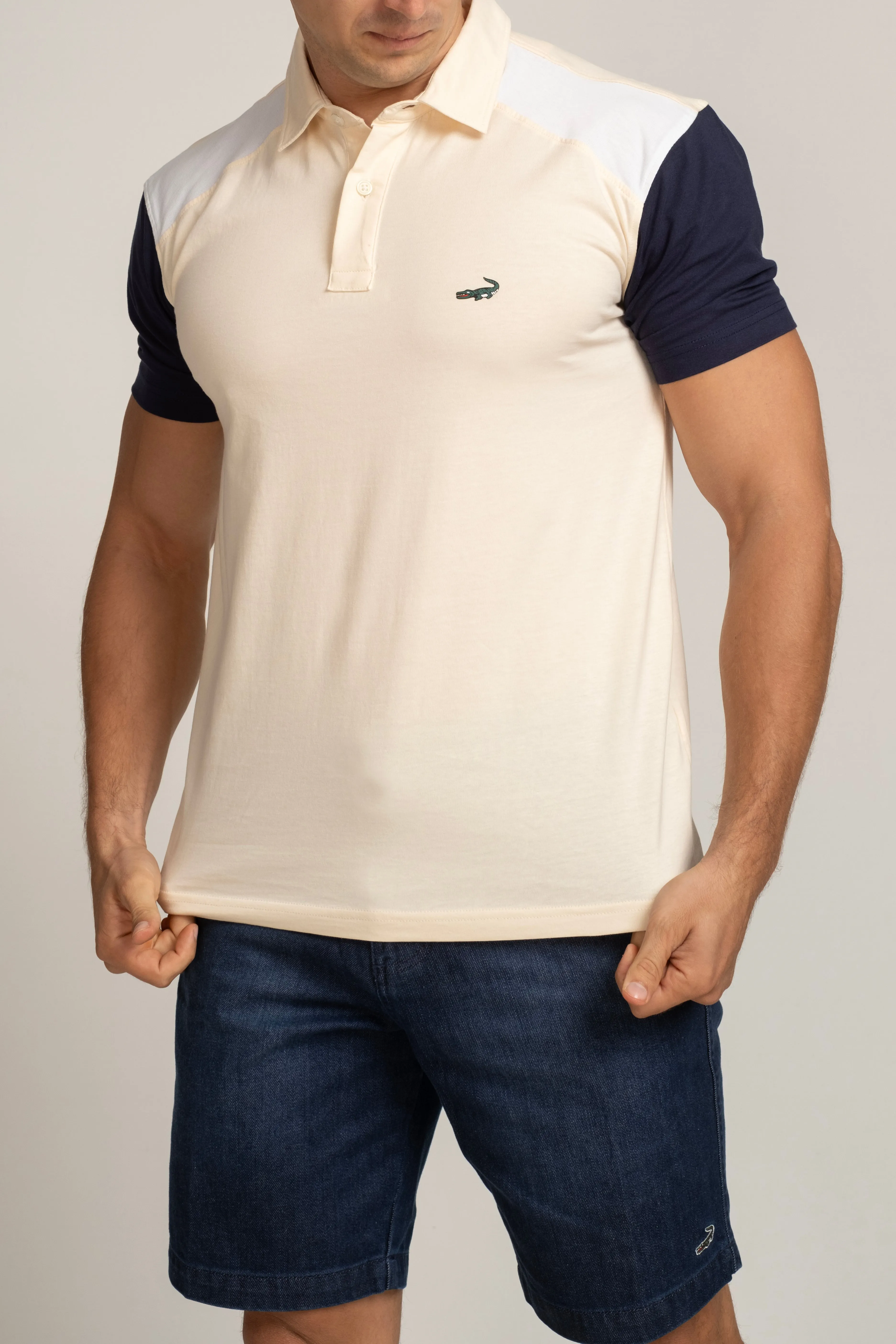 Crocodile Slim Fit - Polo HS T-Shirt Brown - Creme Brulee