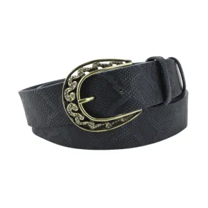 Deep Blue Python Texture Supple Swarovski Filigree Belt