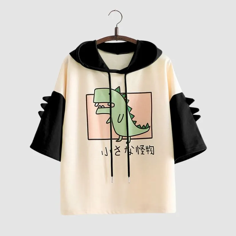 Dinosaur Print Short Sleeve Hoodies