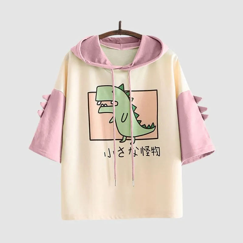 Dinosaur Print Short Sleeve Hoodies