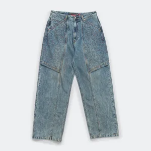 Embroidery Wrap Jeans - Washed Blue