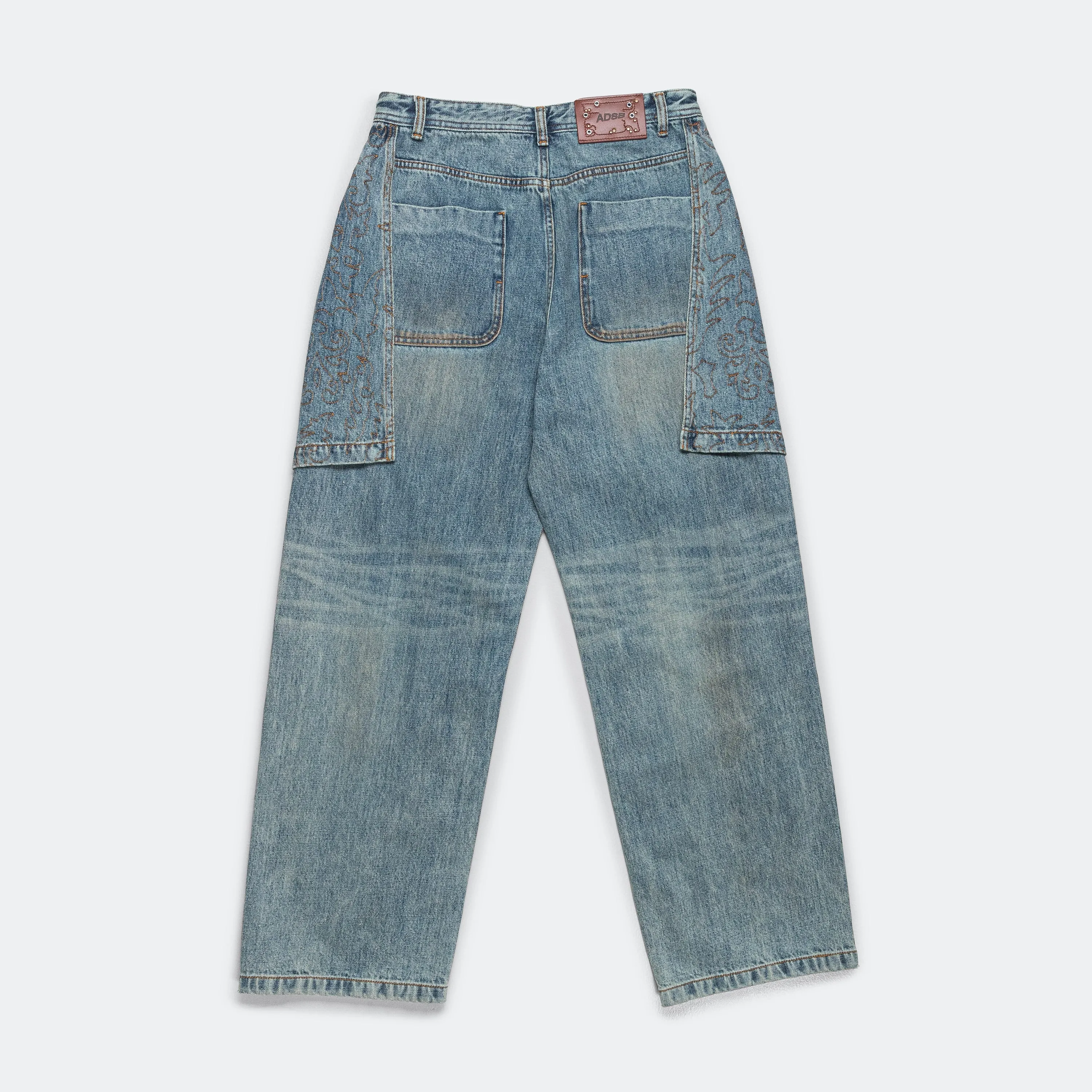 Embroidery Wrap Jeans - Washed Blue