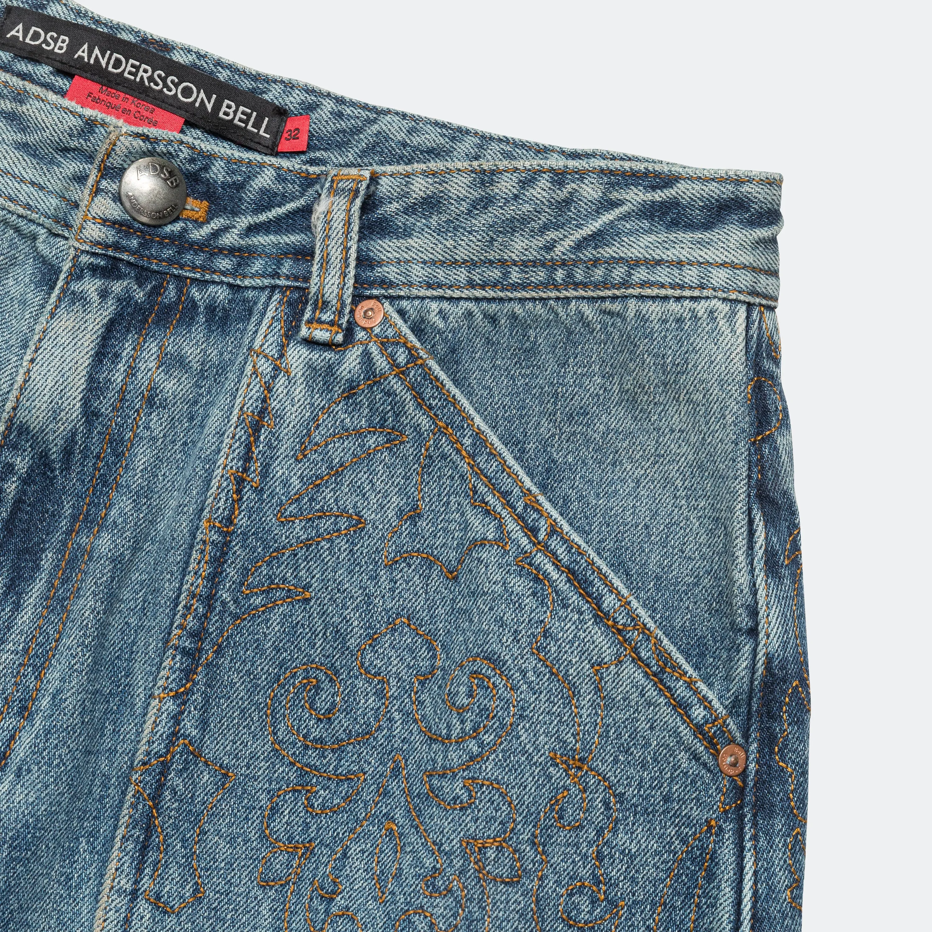 Embroidery Wrap Jeans - Washed Blue