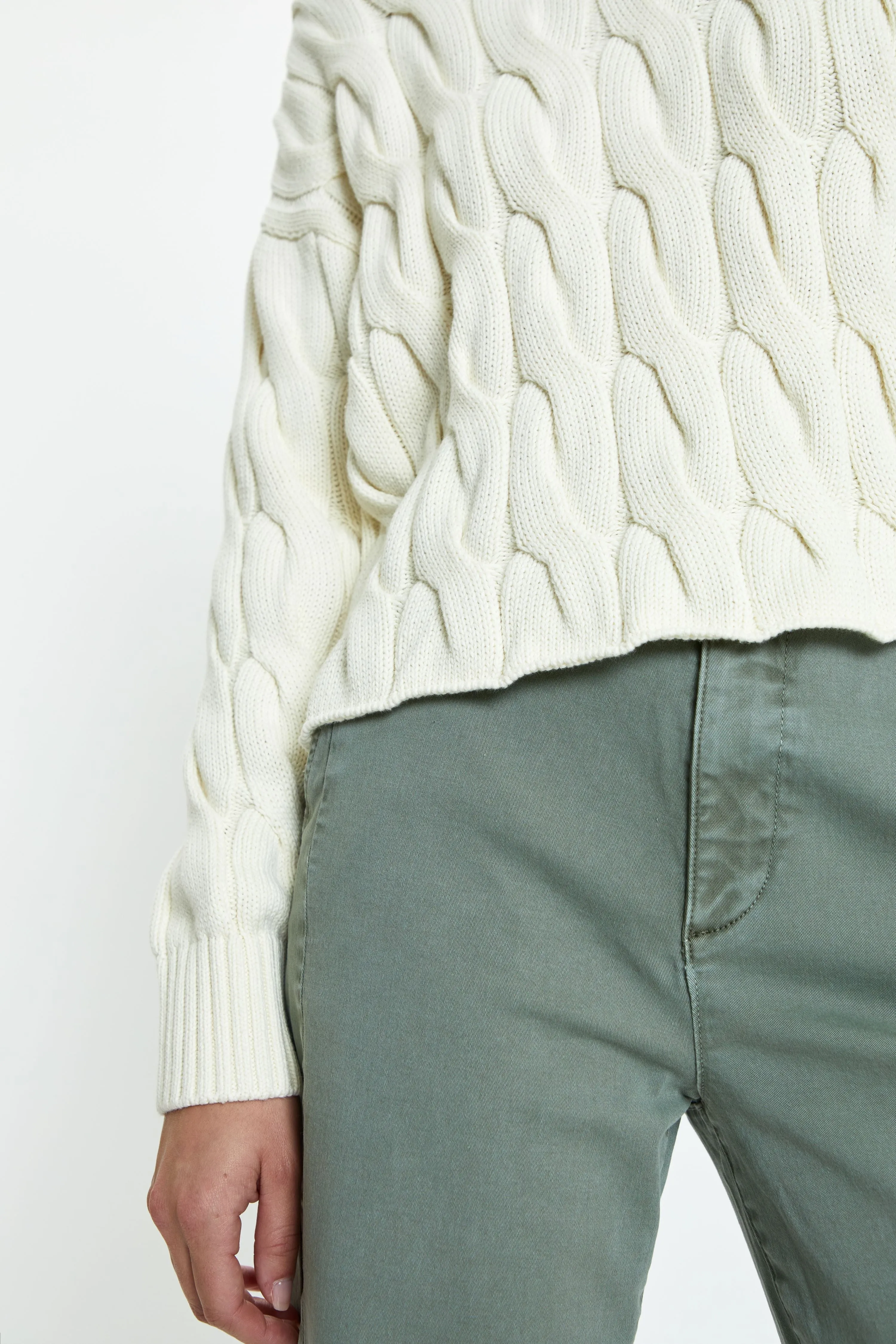 Eva Crew Neck Sweater - Ecru Cable