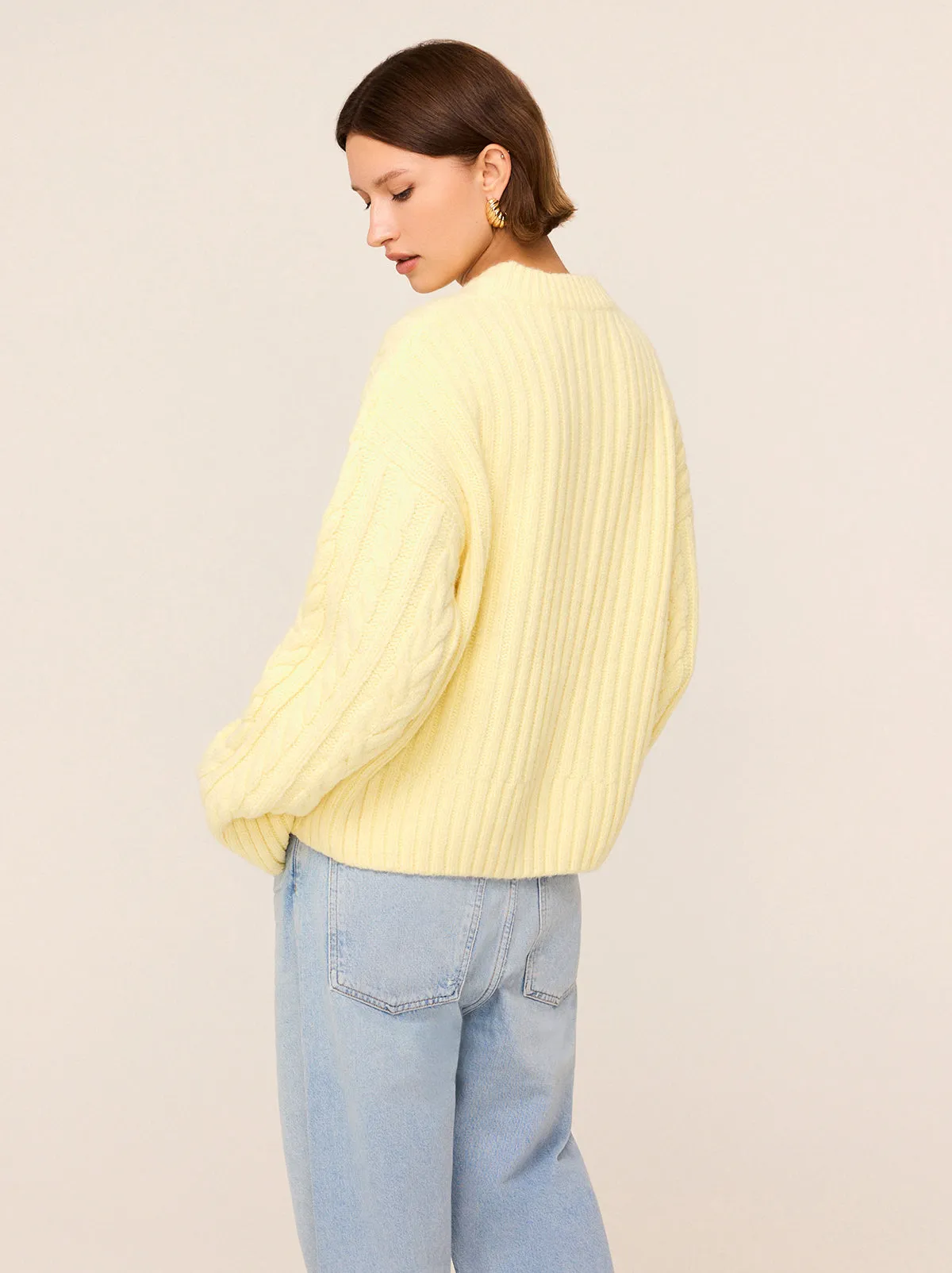 Everly Lemon Cable Knit V-Neck Jumper