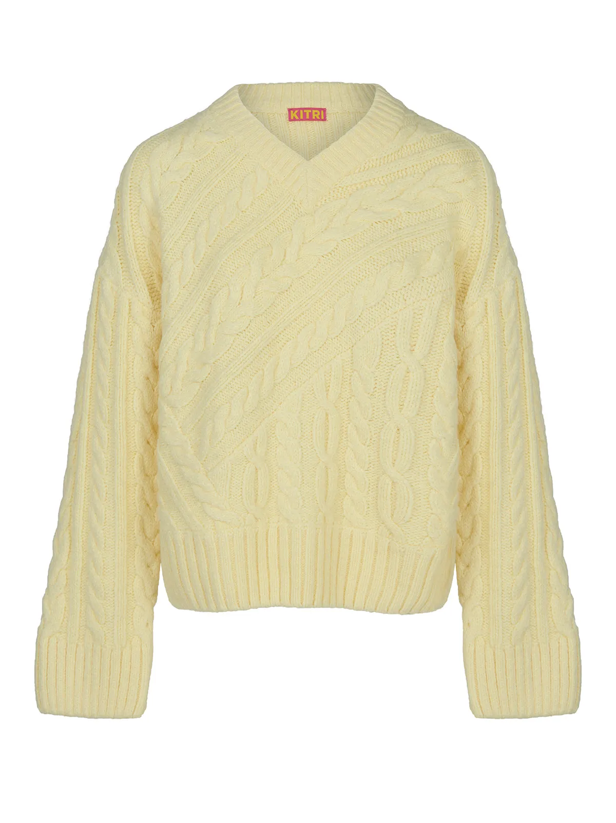 Everly Lemon Cable Knit V-Neck Jumper