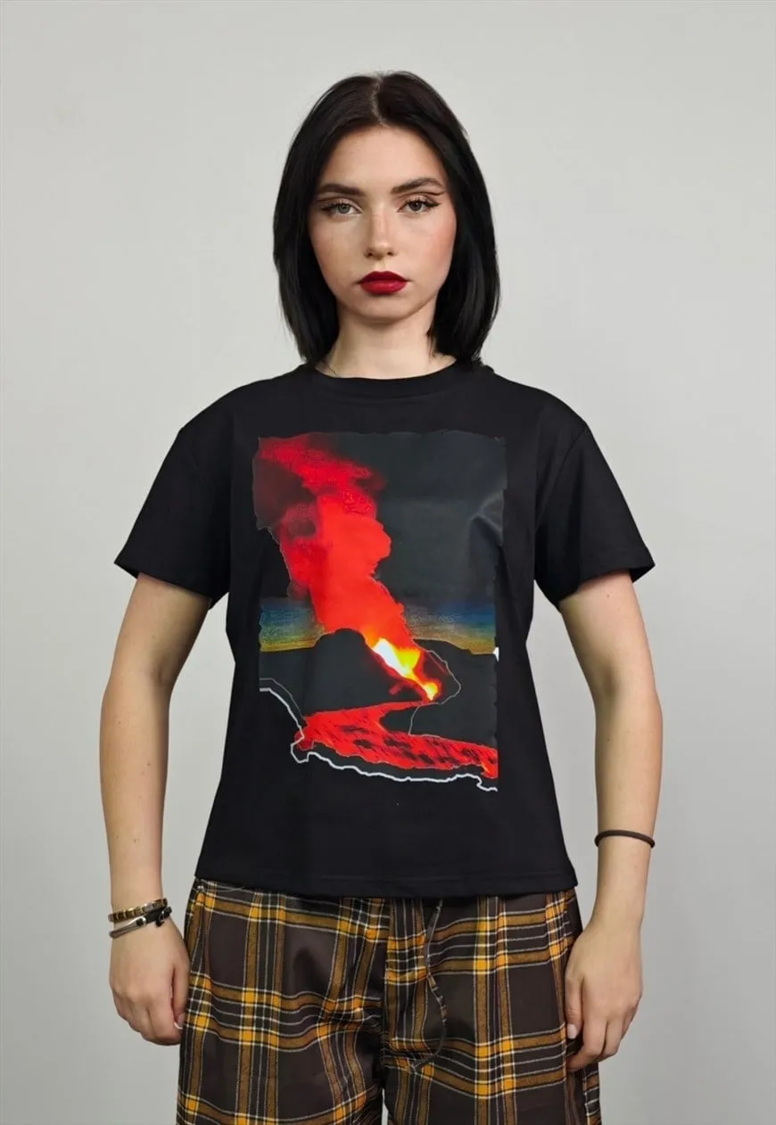 Flame print t-shirt slim fit unisex Volcano tee raver top