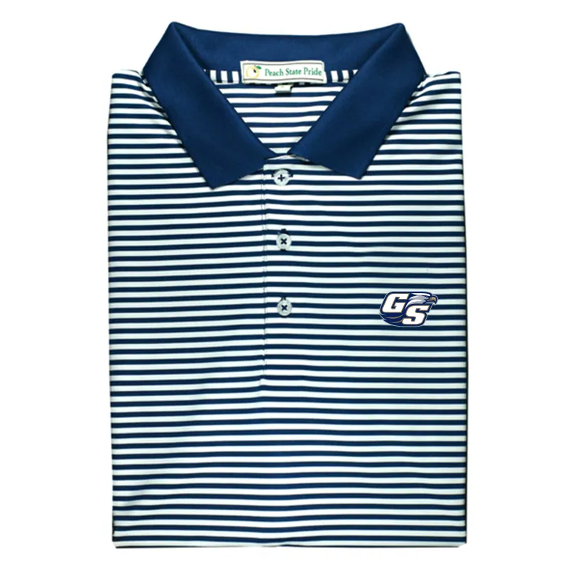 GSU Navy & White Classic Stripe Performance Polo - Knit Collar