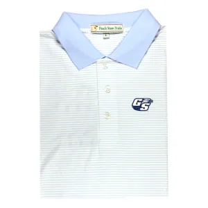 GSU Sky Blue & White Dogwood Stripe Performance Polo - Knit Collar