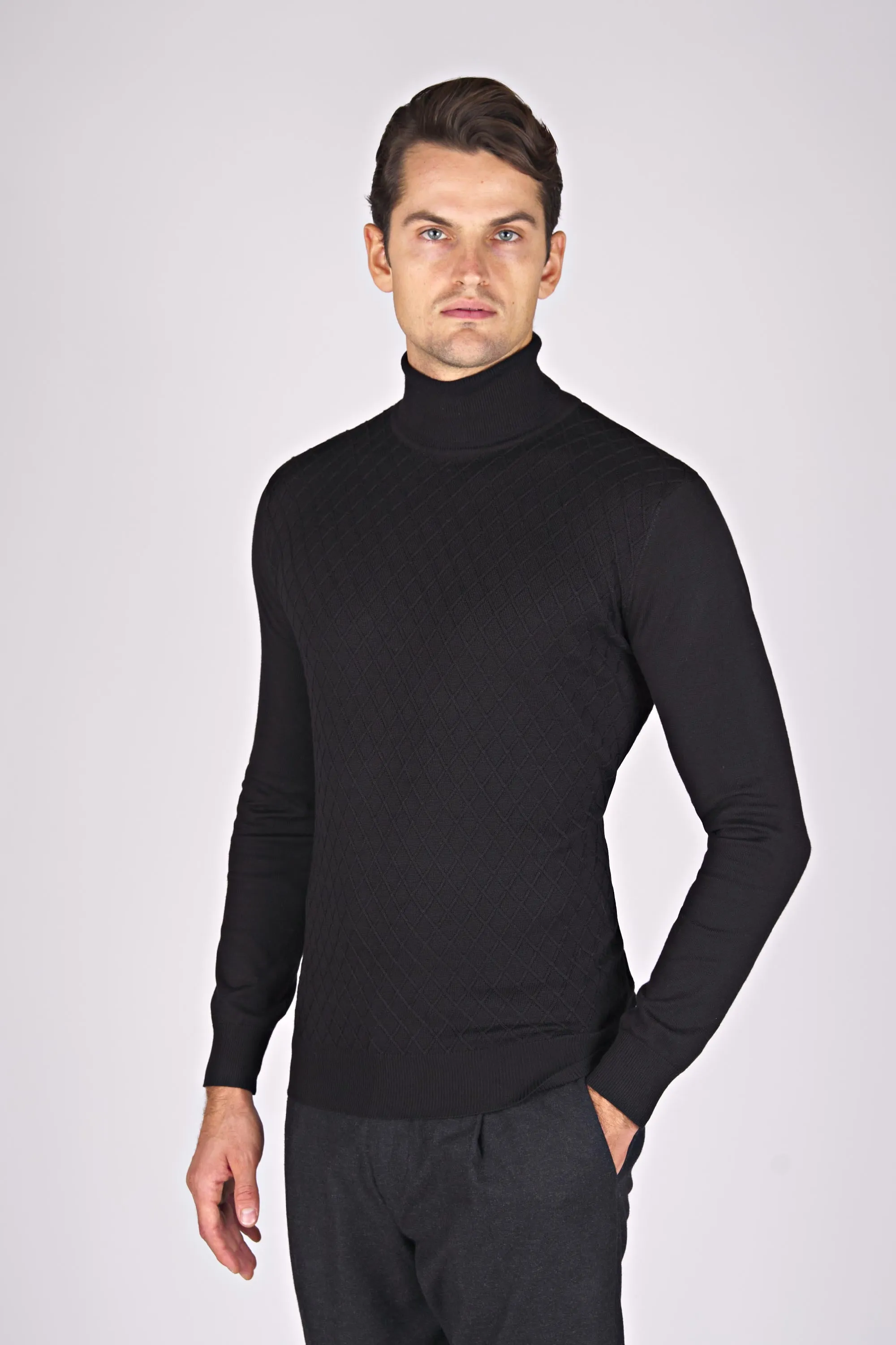 High-Neck Sweater Hexagonal Pattern