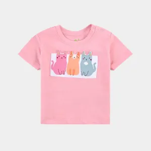 Infant Girls Cotton Jersey T-Shirt Cats-C.Pink