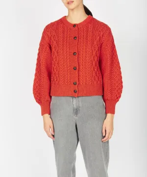 IRELANDS EYE CLOVER CROPPED CARDIGAN - ORANGE