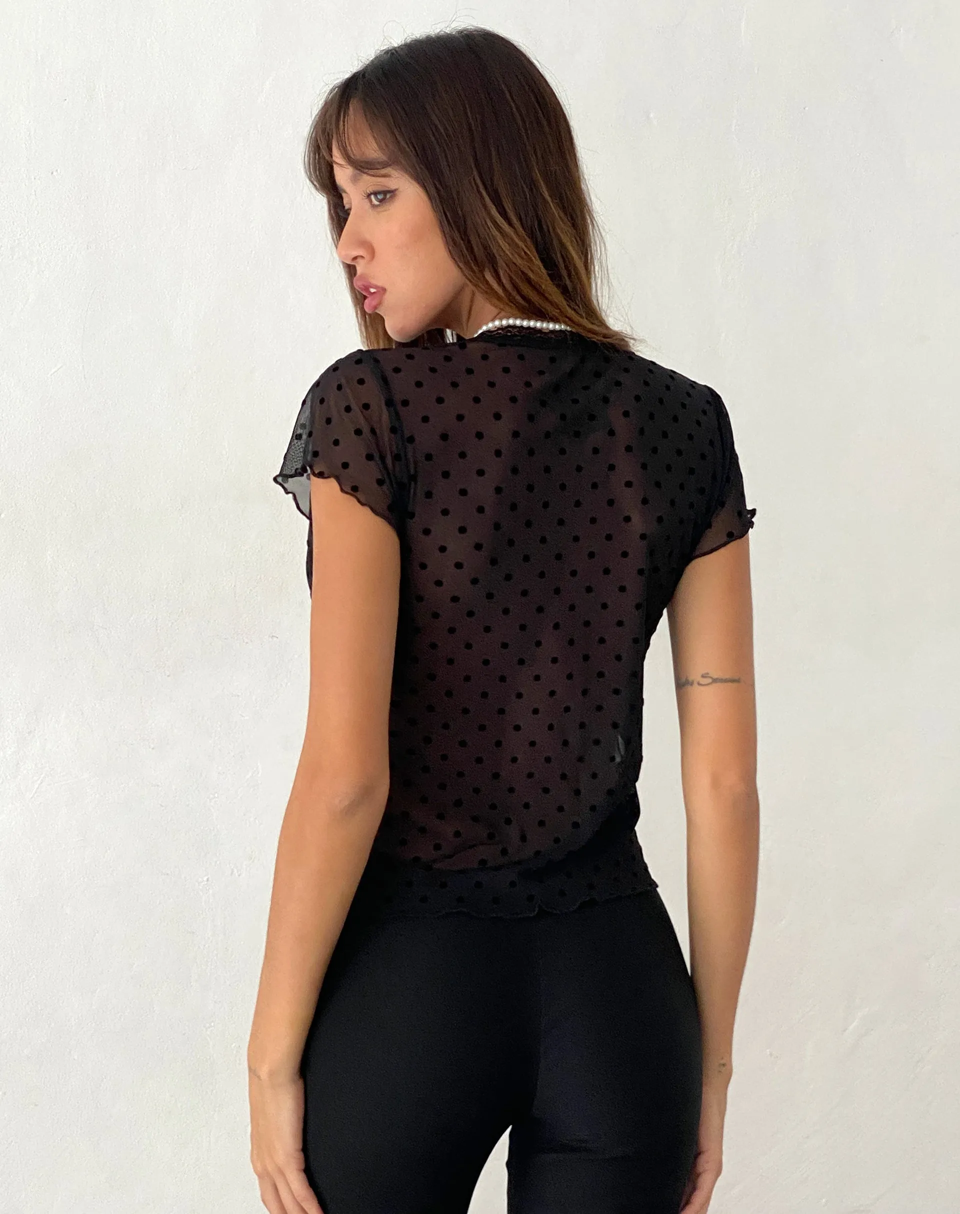 Lavanya Butterfly Top in Polka Black Flock