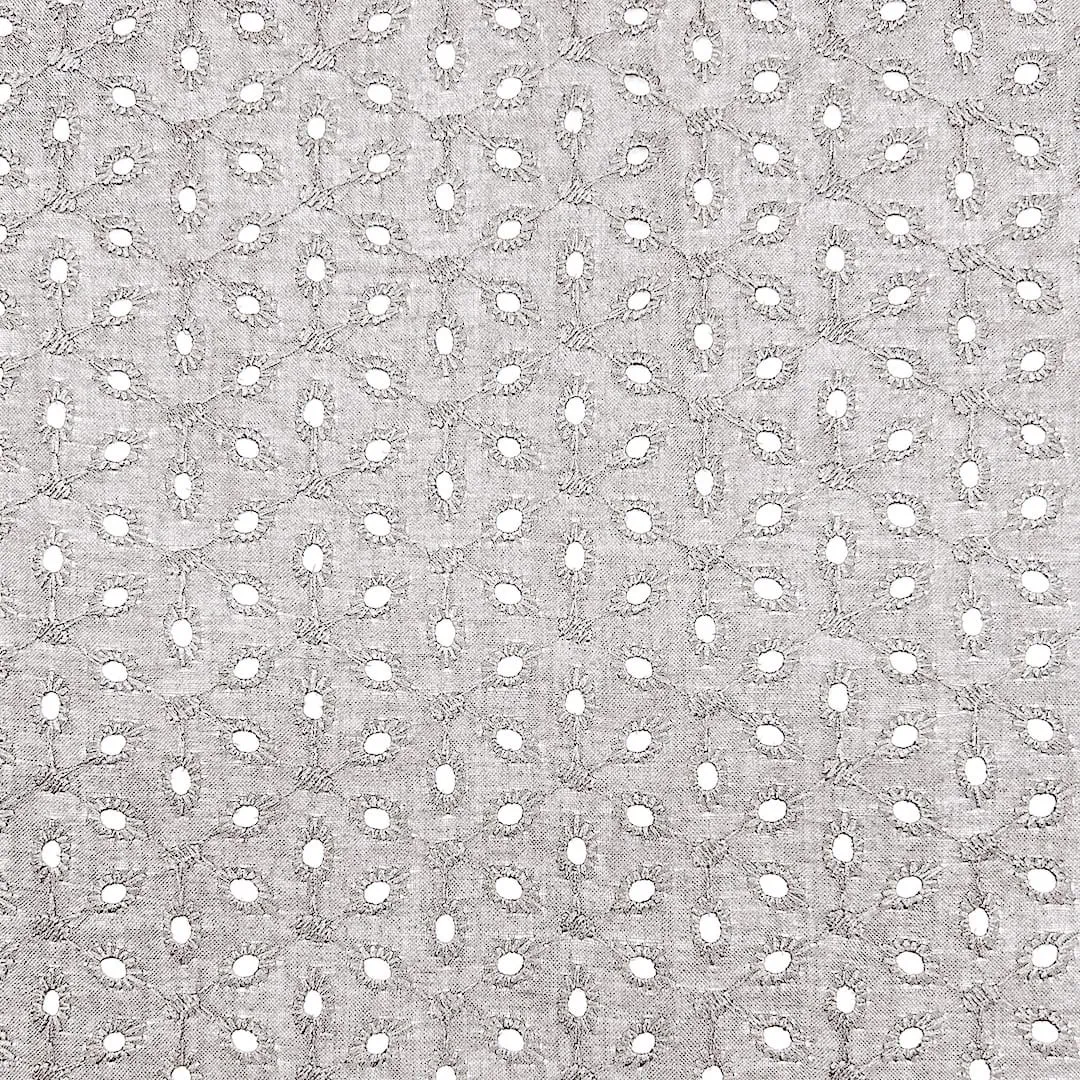 Light Grey Floral Embroidered Hakoba Cotton Fabric