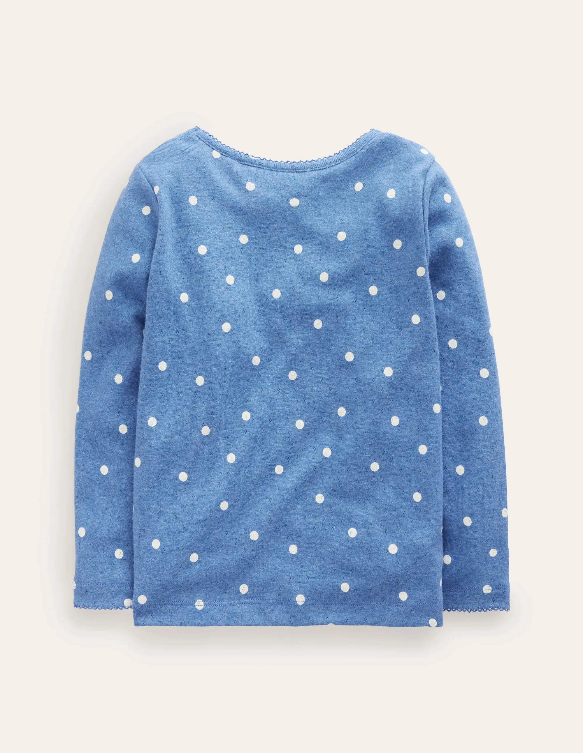 Long Sleeve Pointelle Top-Delft Blue/Ivory Spot