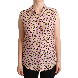 Love Moschino Sleeveless Leopard Print Polo Top