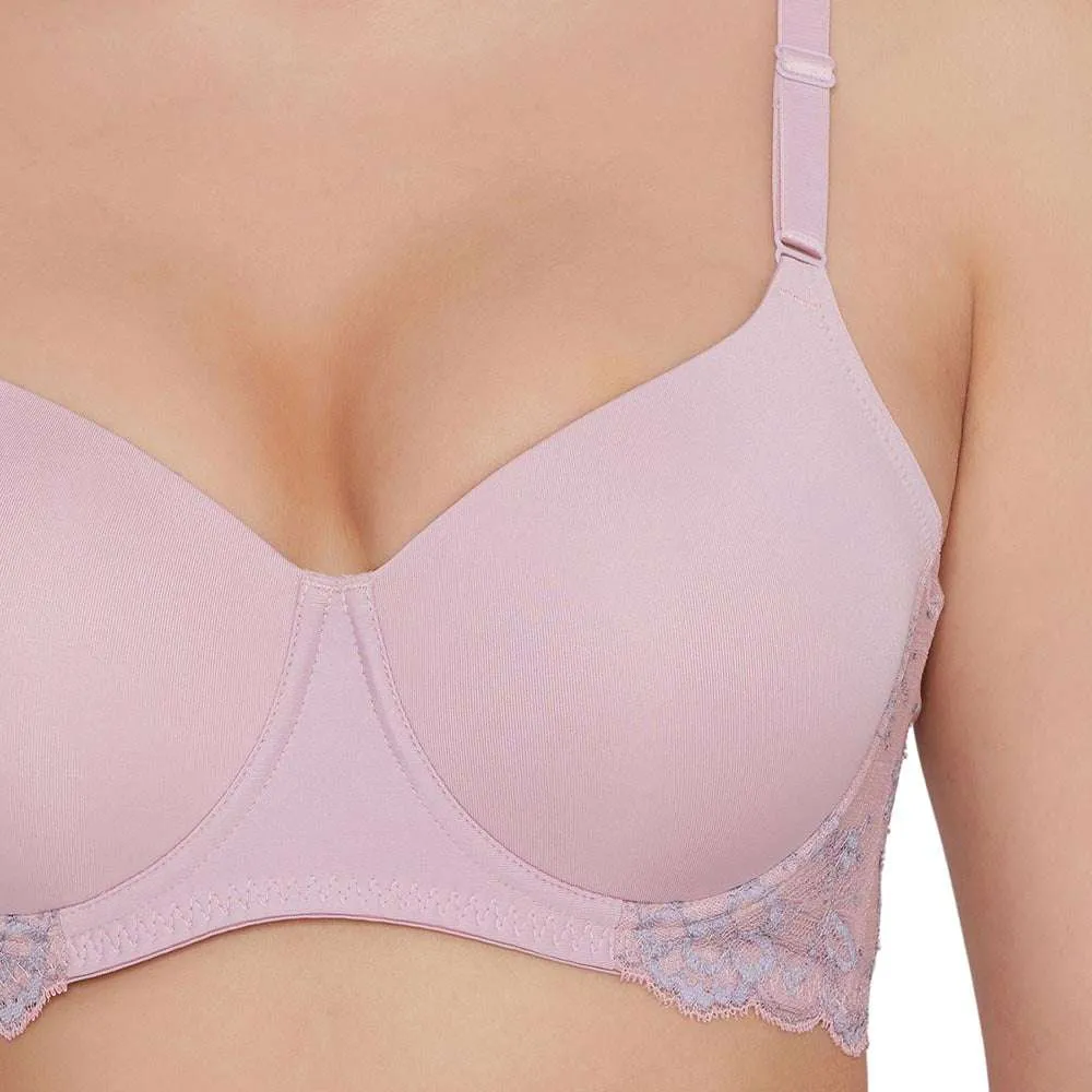 Love to Lace  Padded Wired  3/4th Cup Everyday Wear Medium coverage T-Shirt Bra - Pink