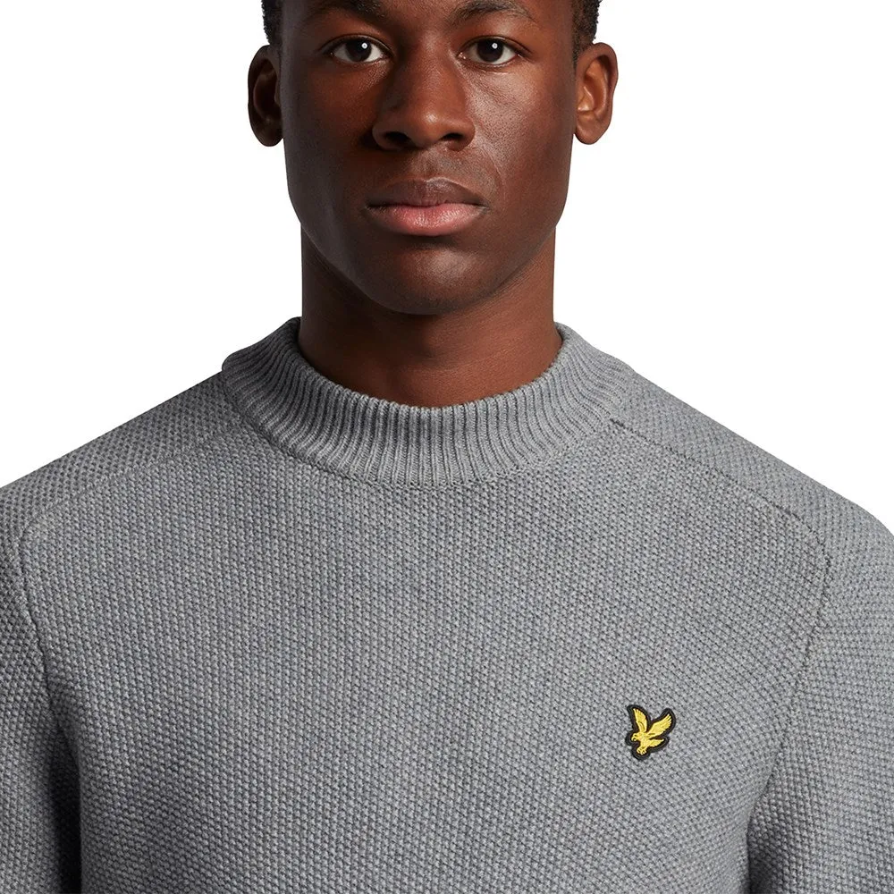 Lyle & Scott Seed Stitch Mock Neck Pullover - Mid Grey Marl