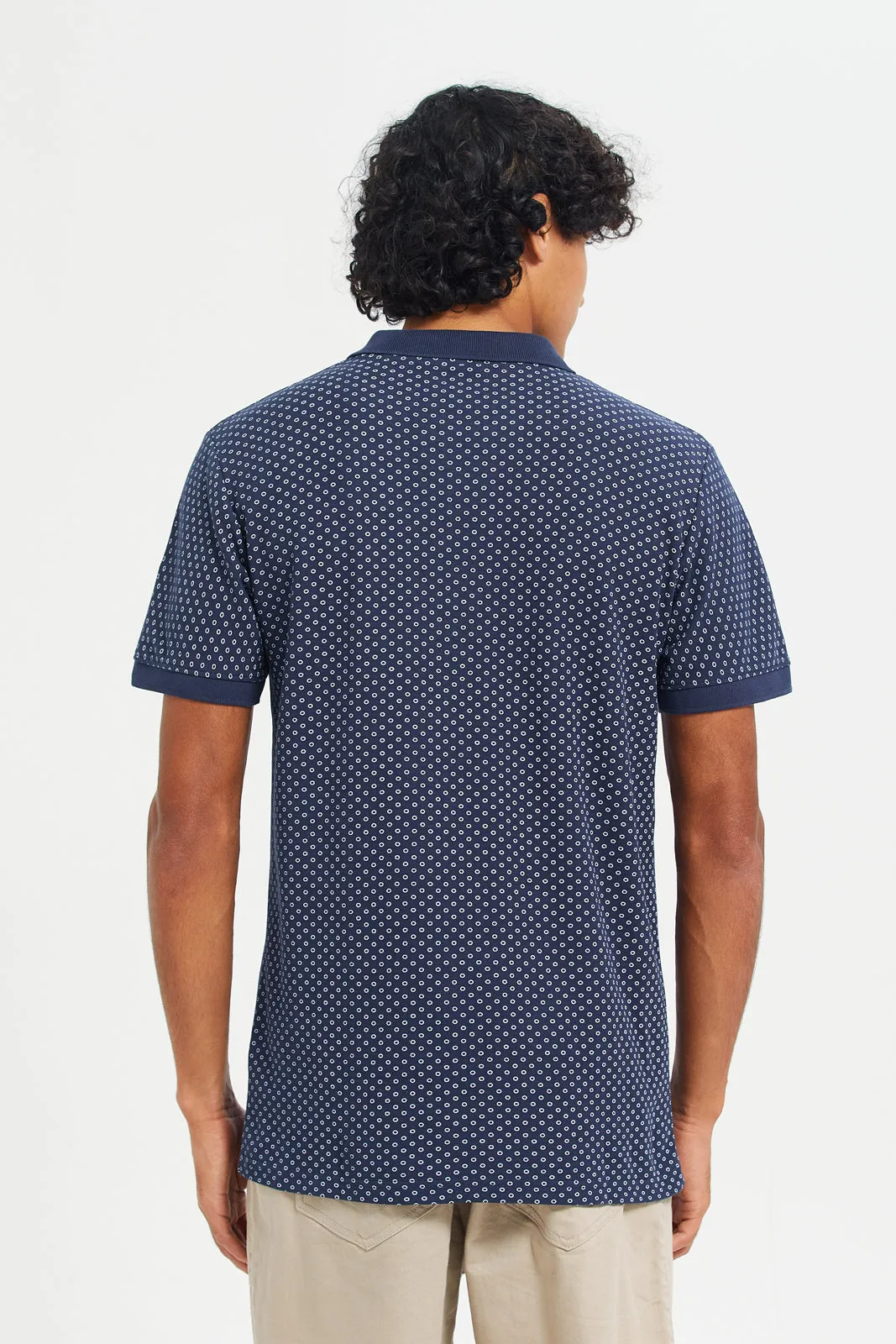 Men Navy Printed Polo T-Shirt