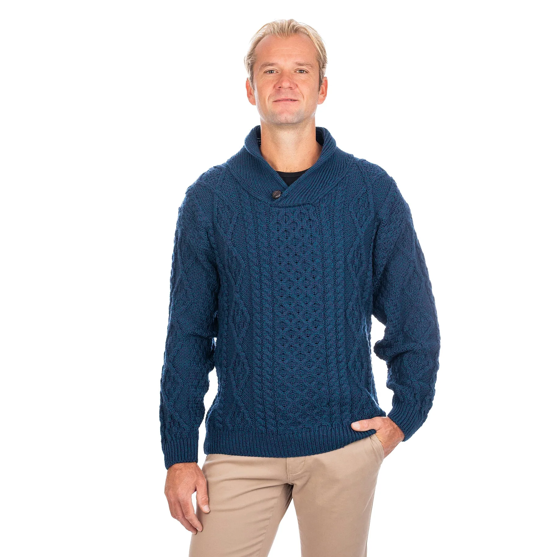 Men's Button Shawl Neck Fisherman Irish Sweater