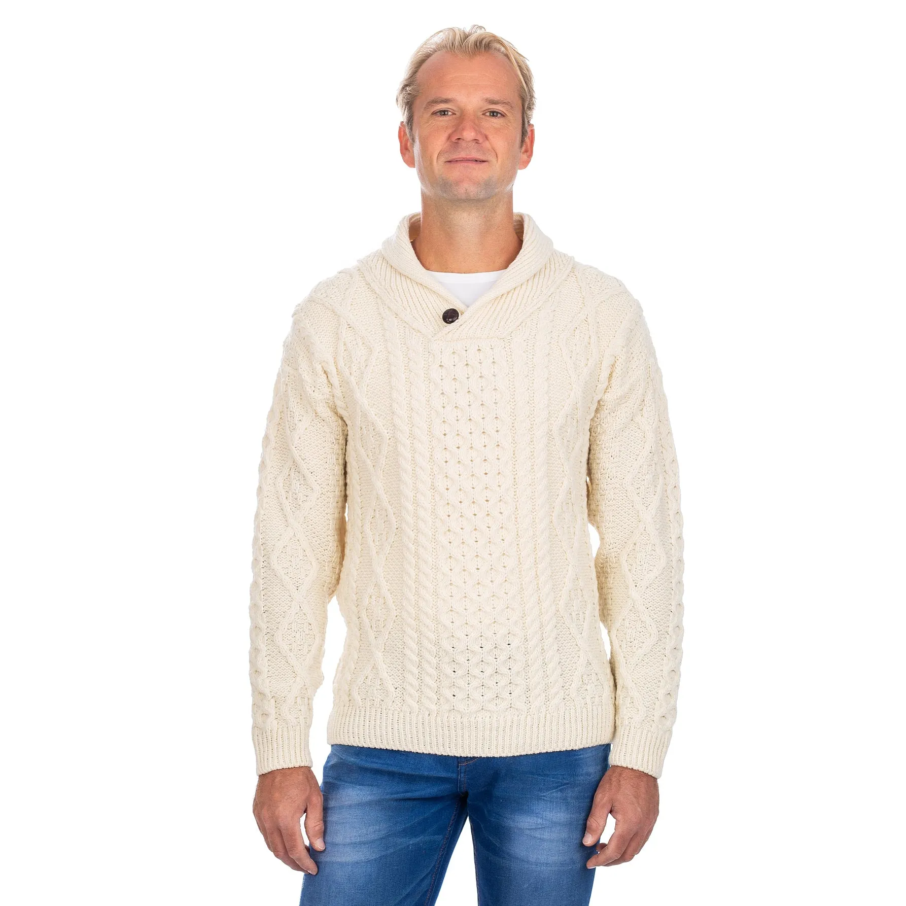 Men's Button Shawl Neck Fisherman Irish Sweater