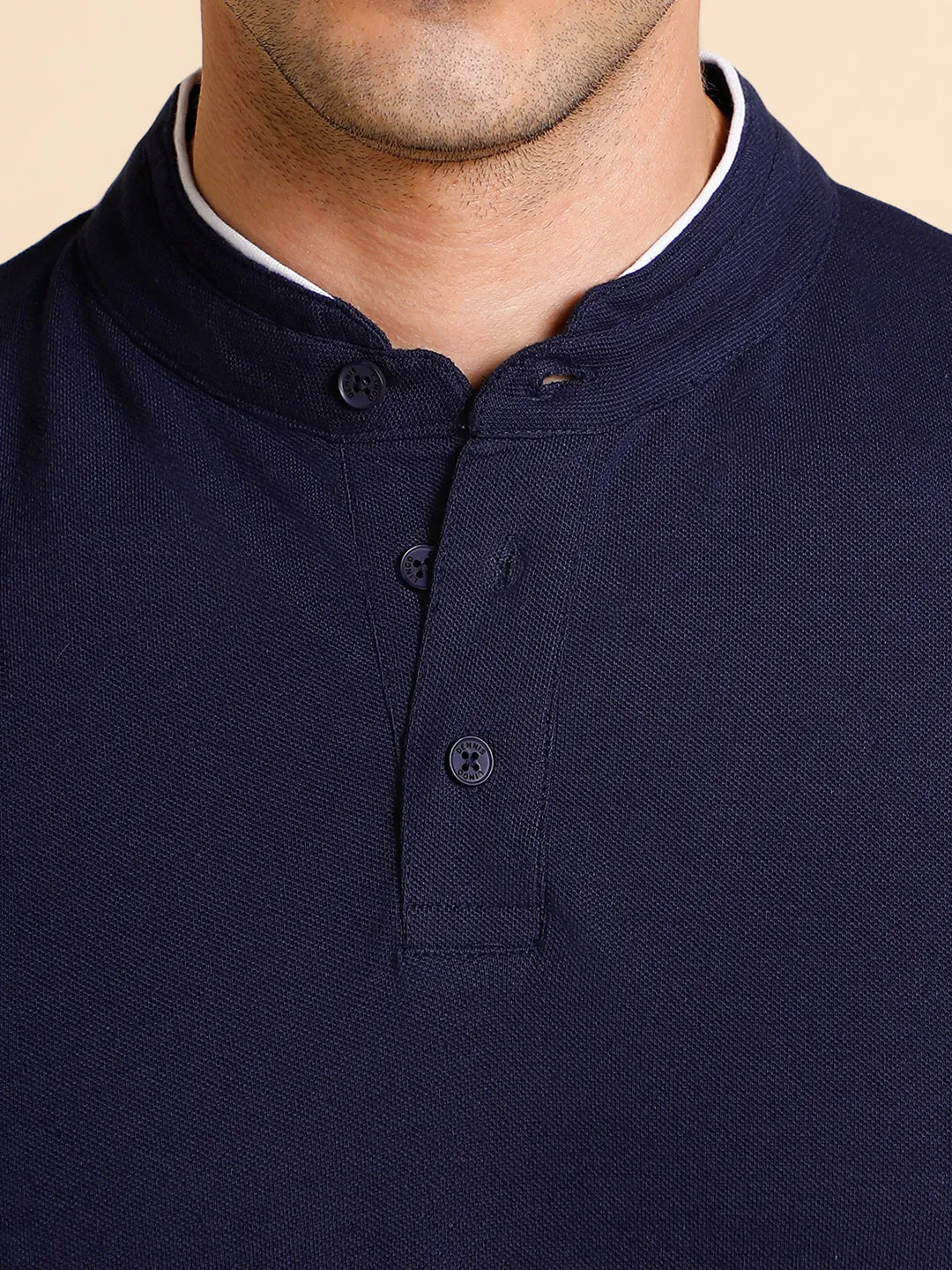 Men's Solid Navy Polo Collar T-shirt