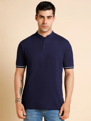 Men's Solid Navy Polo Collar T-shirt