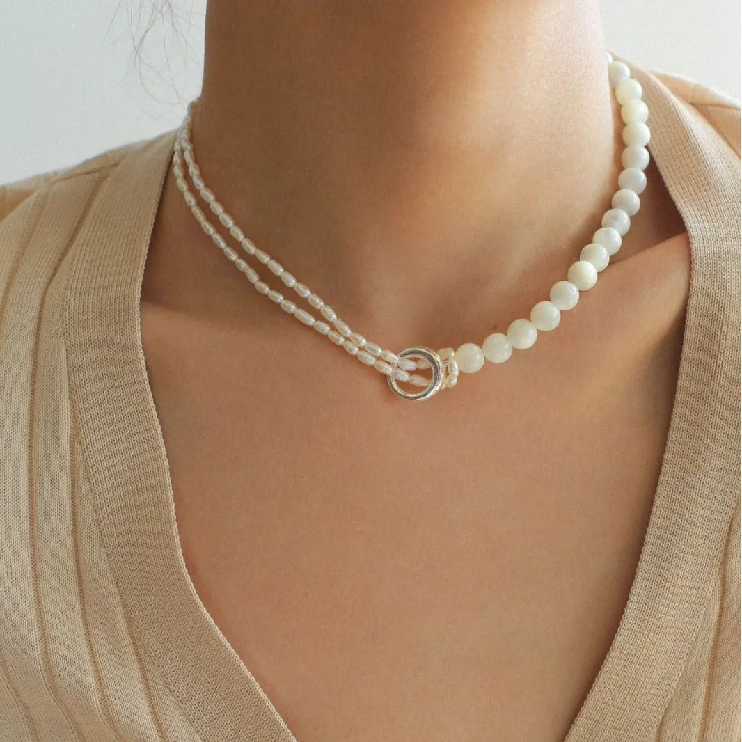 Millet Pearl and White Mother-of-Pearl Beaded Choker Necklace