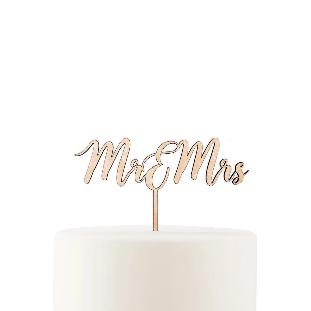 Mr & Mrs Natural Wood Cake Topper Decoration Pick