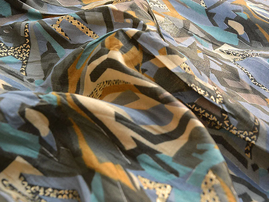 Multicolor Abstract Printed Motifs Premium Modal Chanderi Silk Fabric