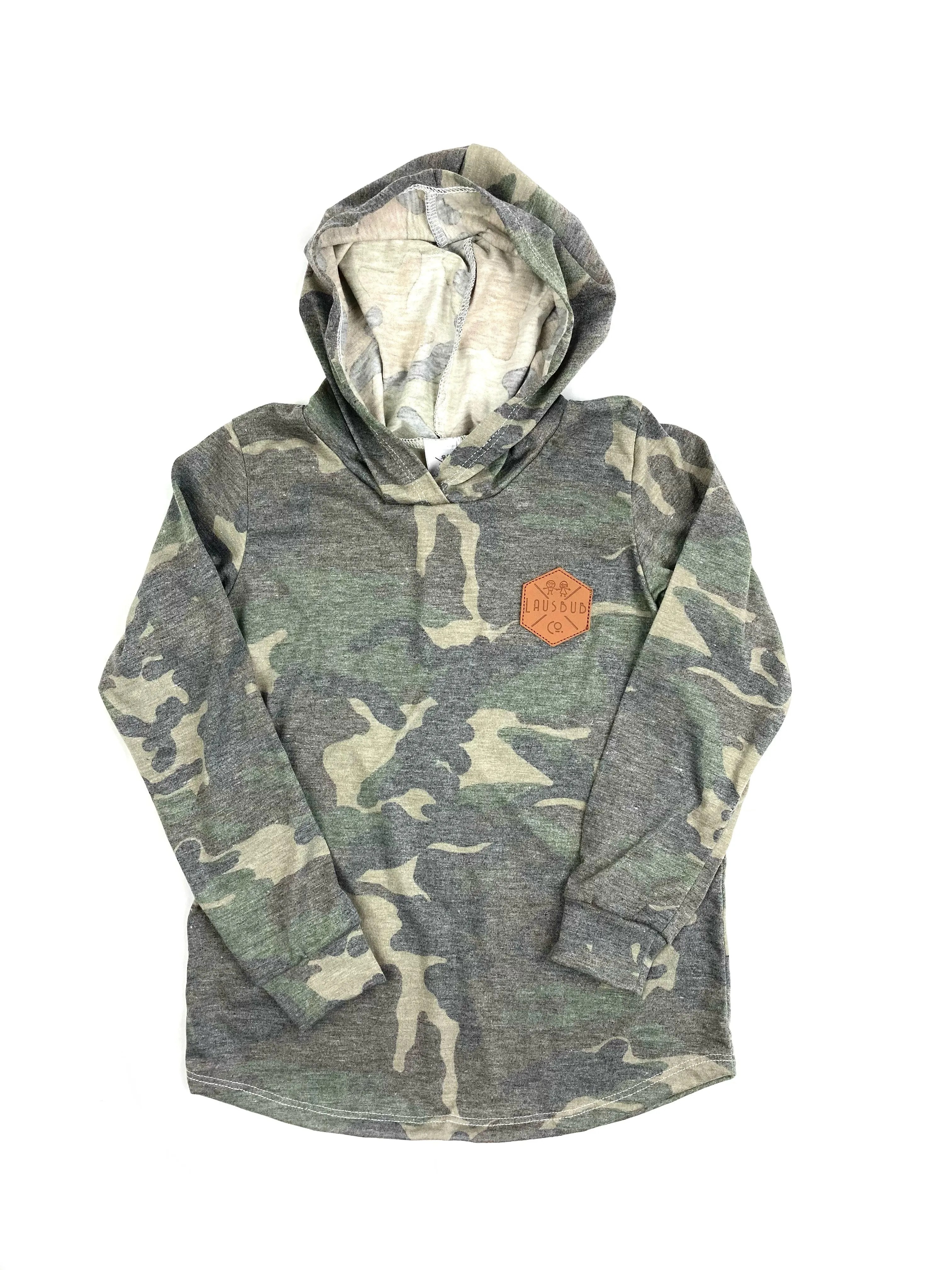 Muted camo curved hem hoodie