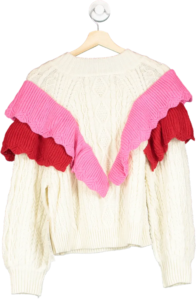 Never Fully Dressed Cream/ Pink Ruffle Cable Jumper  UK M