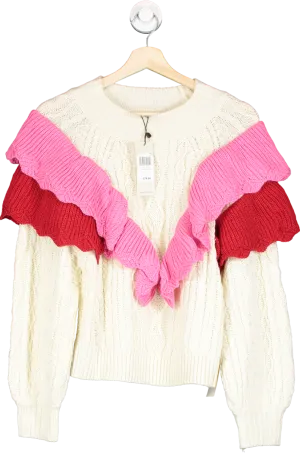 Never Fully Dressed Cream/ Pink Ruffle Cable Jumper  UK M