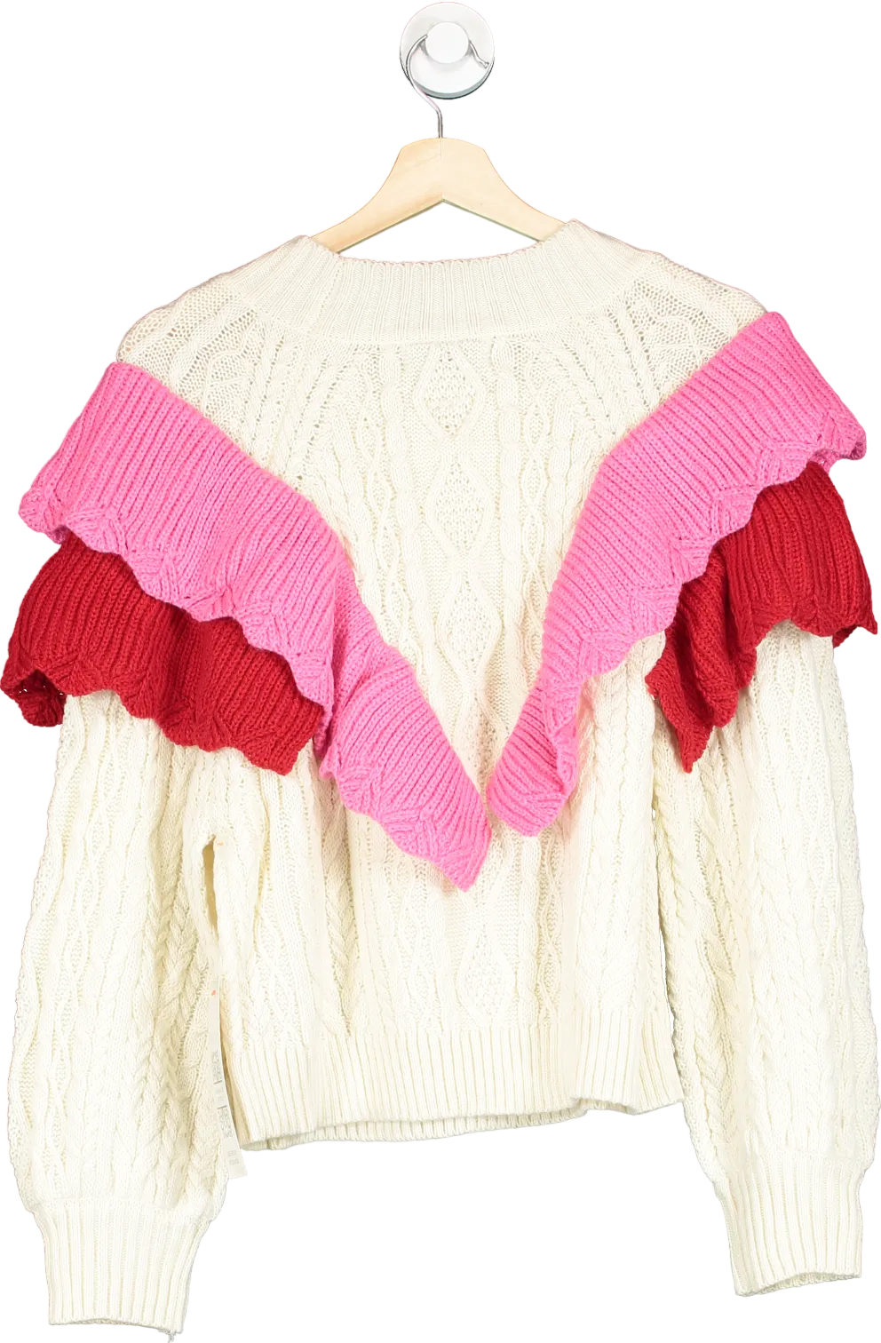 Never Fully Dressed Cream/ Pink Ruffle Cable Jumper  UK M