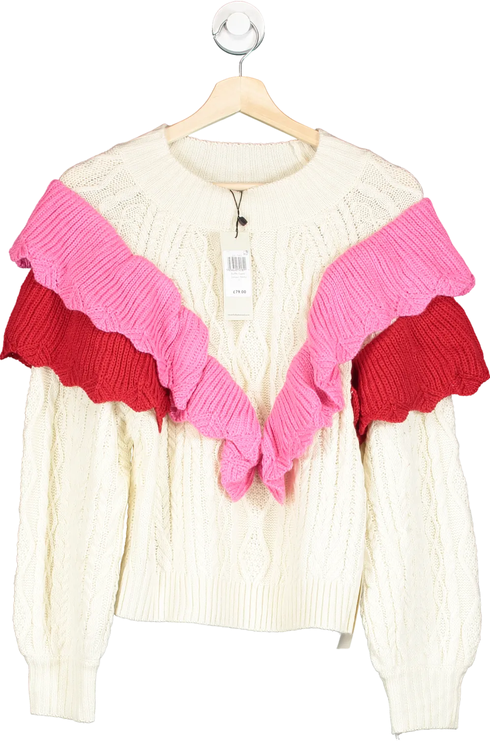 Never Fully Dressed Cream/ Pink Ruffle Cable Jumper  UK M